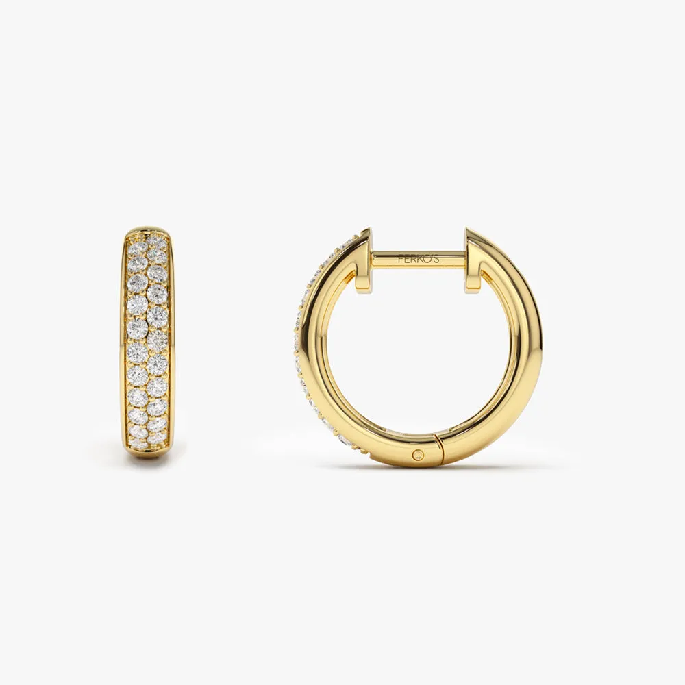 14k Double Row Micro Pave Petite Diamond Hoops