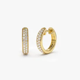 14k Double Row Micro Pave Petite Diamond Hoops
