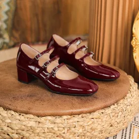 Amozae new Women's pumps Natural Leather 22-24.5cm Cow patent leather upper square toe Mary Jane shoes full leather shoes