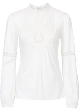 Bodyflirt Long Sleeve Lace Shirt, White