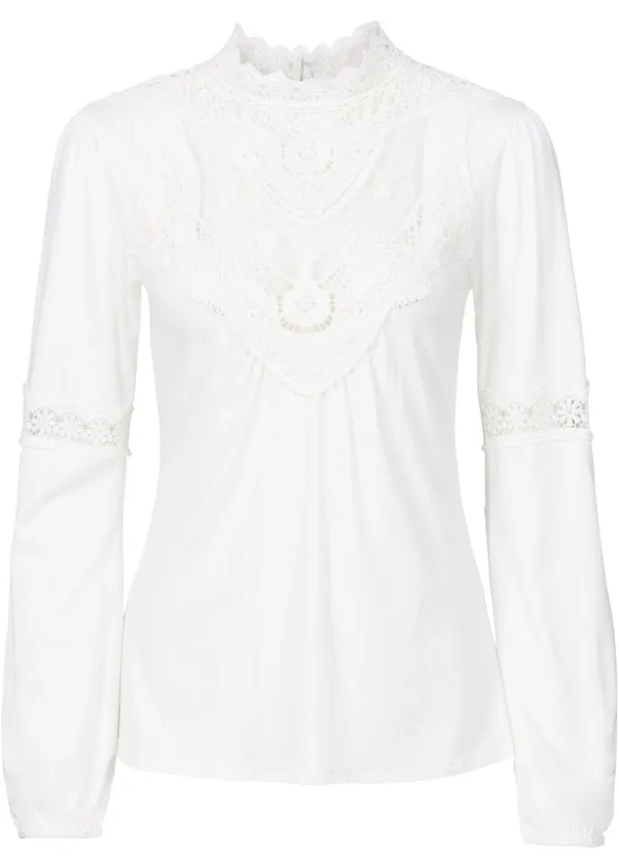 Bodyflirt Long Sleeve Lace Shirt, White