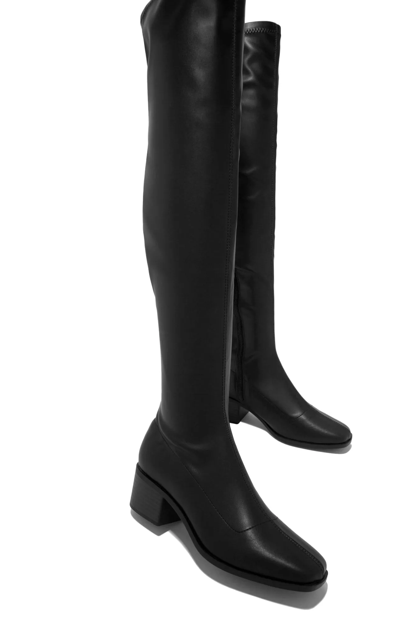 Carlene Over The Knee Boots - Black PU