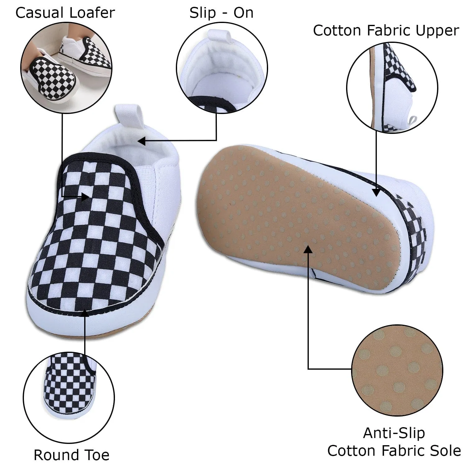Classic Checkerboard Signature Comfortable Slip-On Booties - Black And White
