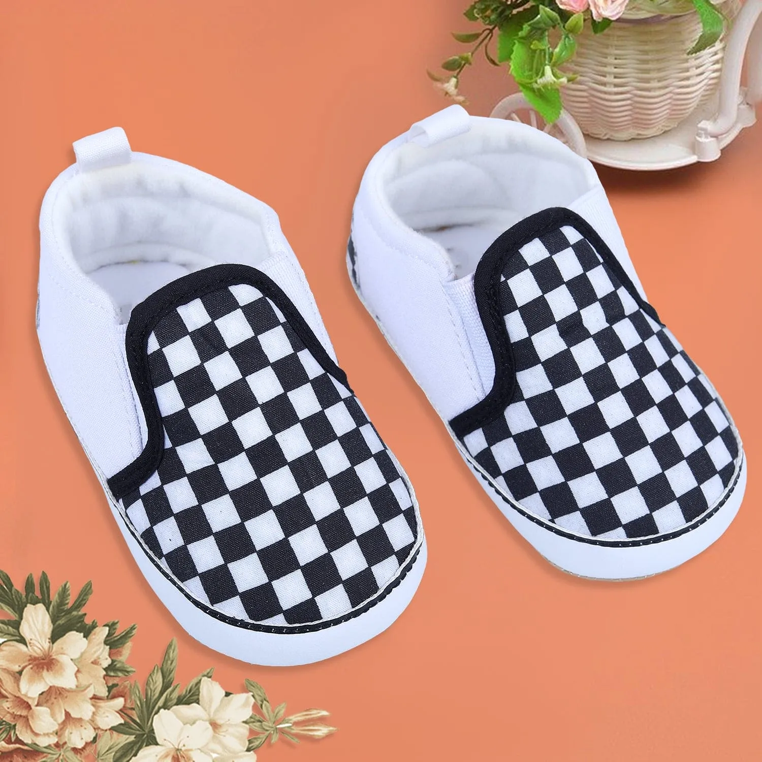 Classic Checkerboard Signature Comfortable Slip-On Booties - Black And White