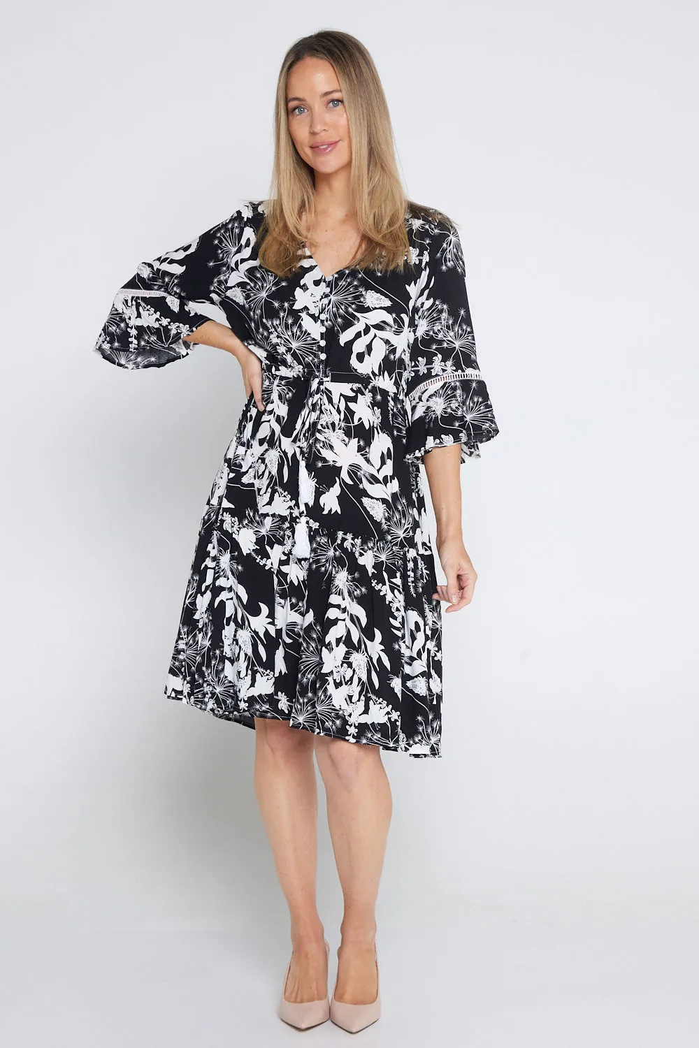 Delaney Dress - Black/White Dandelion