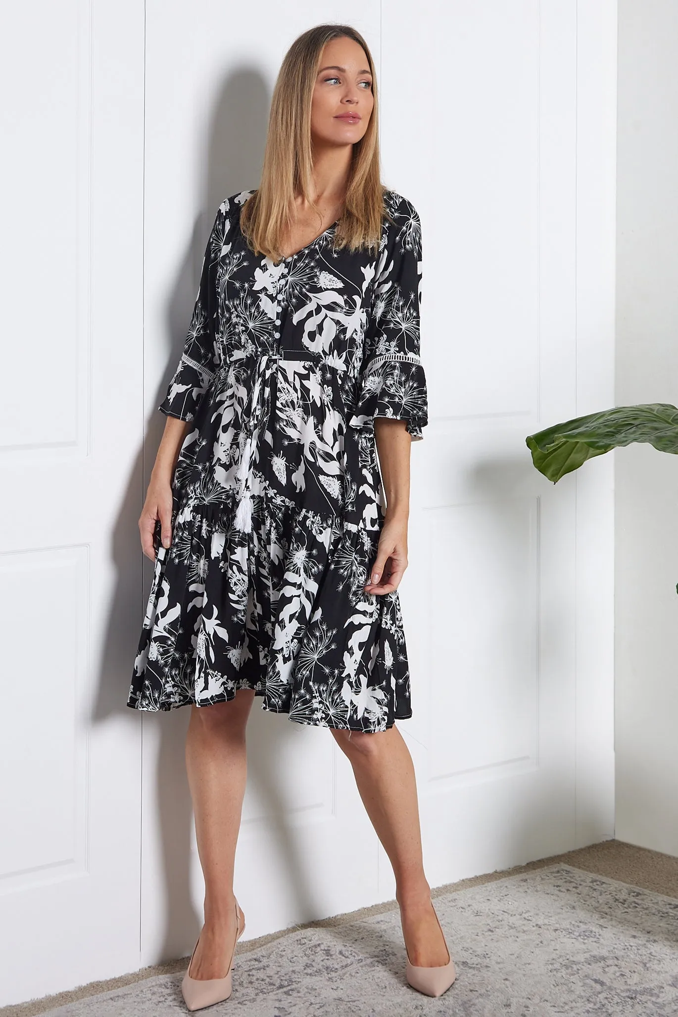 Delaney Dress - Black/White Dandelion