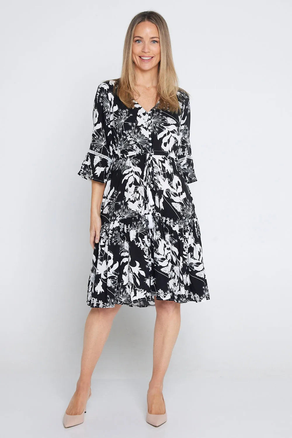Delaney Dress - Black/White Dandelion
