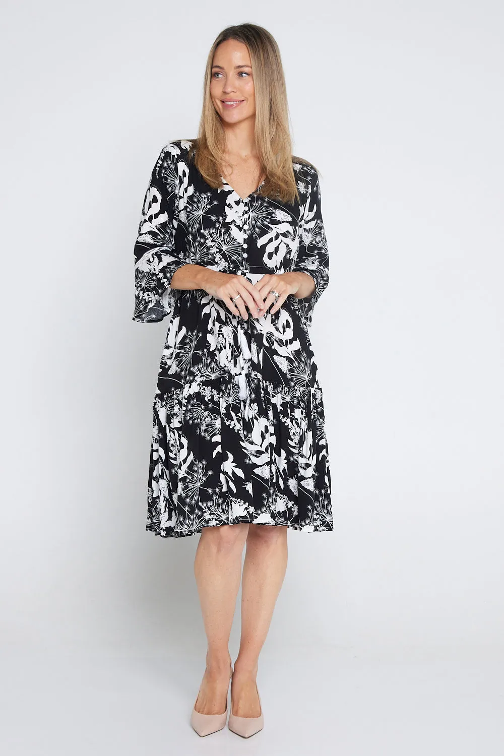 Delaney Dress - Black/White Dandelion
