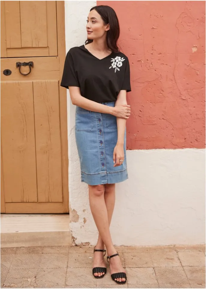 Denim skirt with buttons Bpc Selection, blue