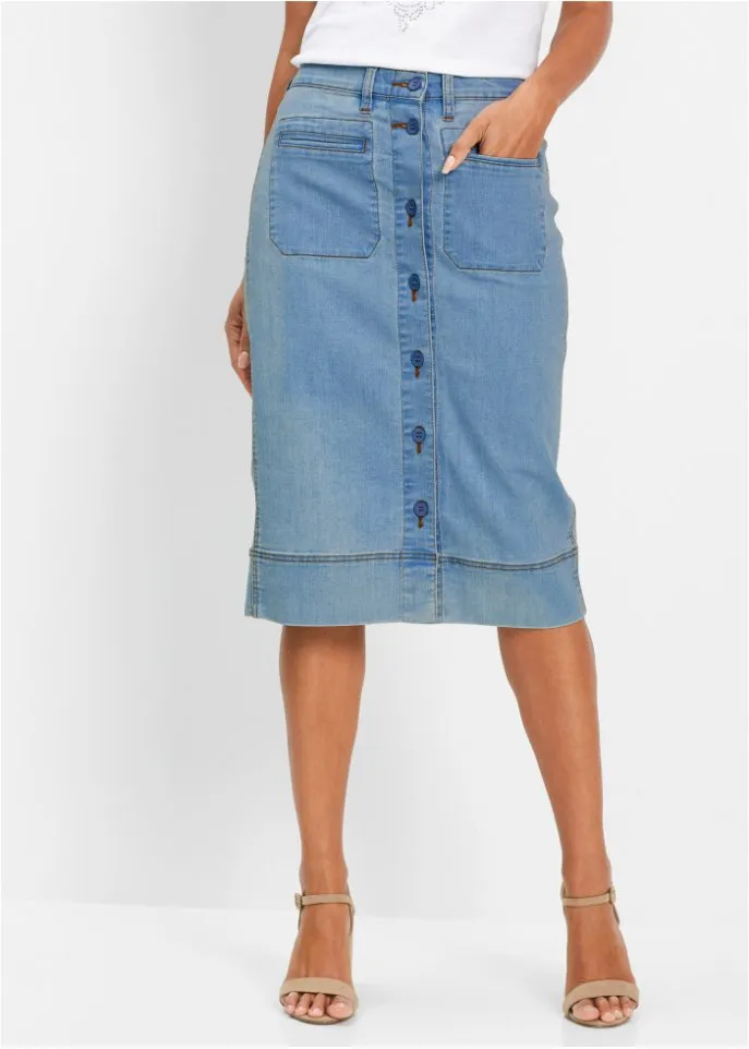 Denim skirt with buttons Bpc Selection, blue