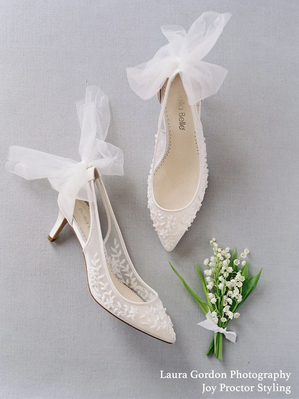 Esther - Floral and Tulle Bow Kitten Heel