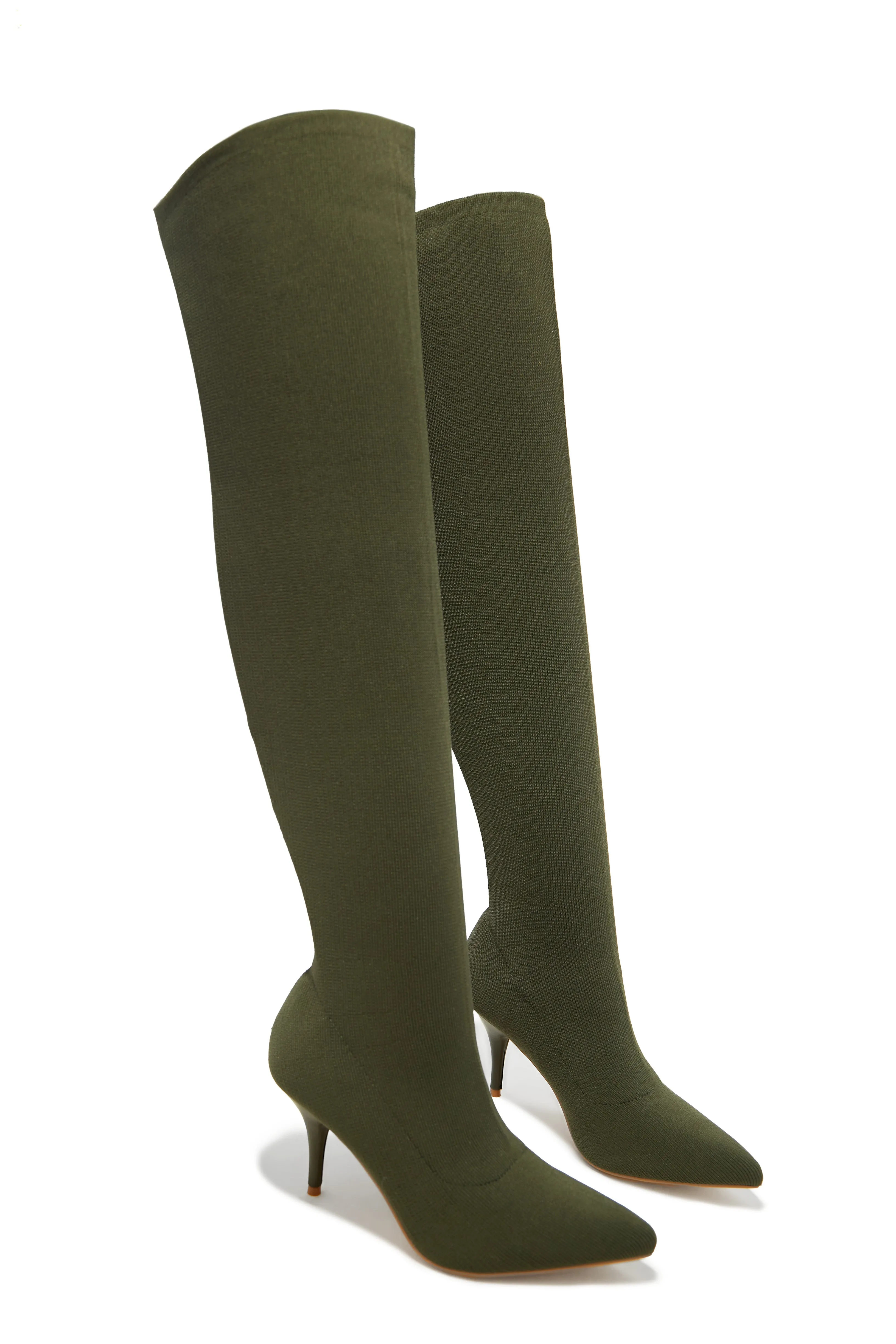 Evie Over The Knee Heel Boots - Green