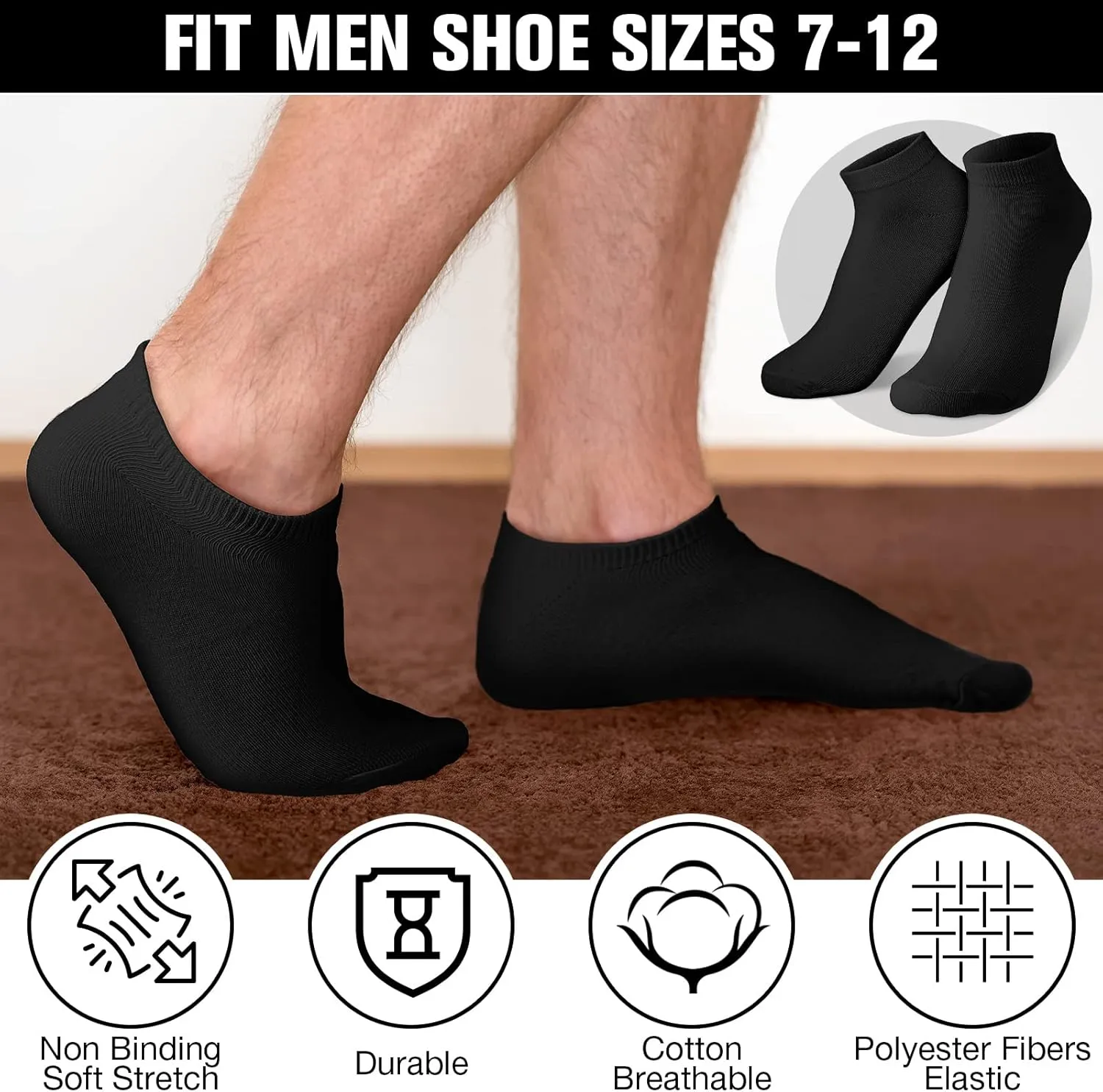 Geyoga 48 Pairs Men Cushion Ankle Socks, Comfortable Breathable Low Cut Casual Socks for Sports