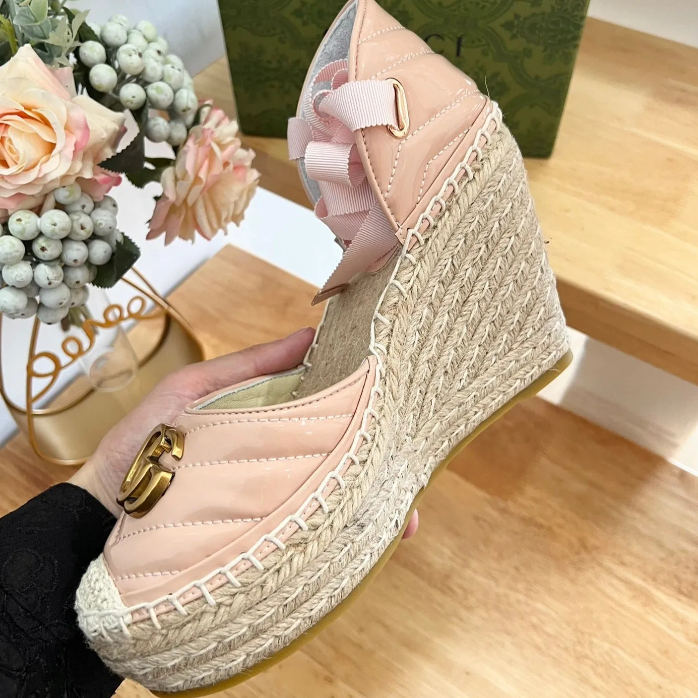 GG  Crochet platform Espadrilles Blush Pink