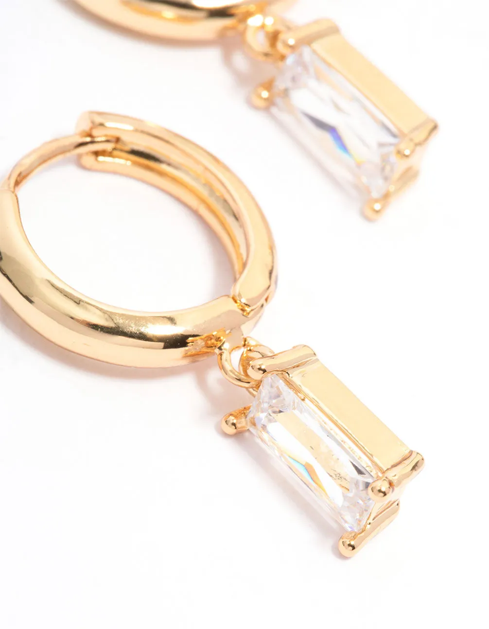 Gold Plated Cubic Zirconia Drop Hoop Earrings