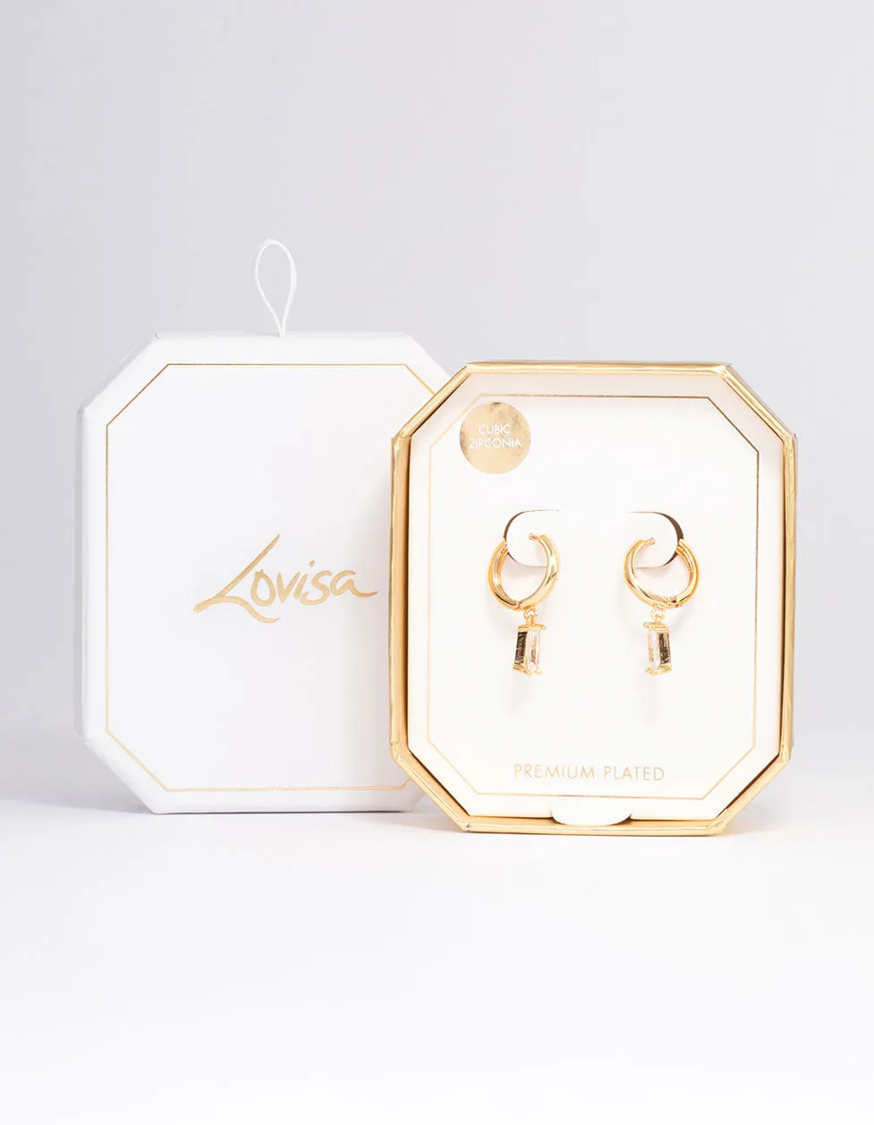 Gold Plated Cubic Zirconia Drop Hoop Earrings