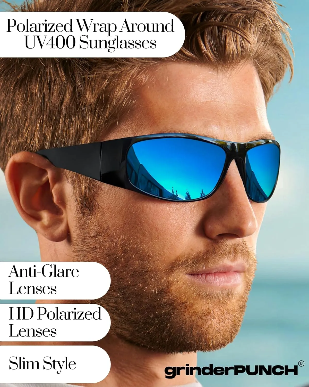 grinderPUNCH Polarized Wrap Around Sunglasses for Men and Women ?C Lightweight Sports Wraparound Sunglasses UV Protection