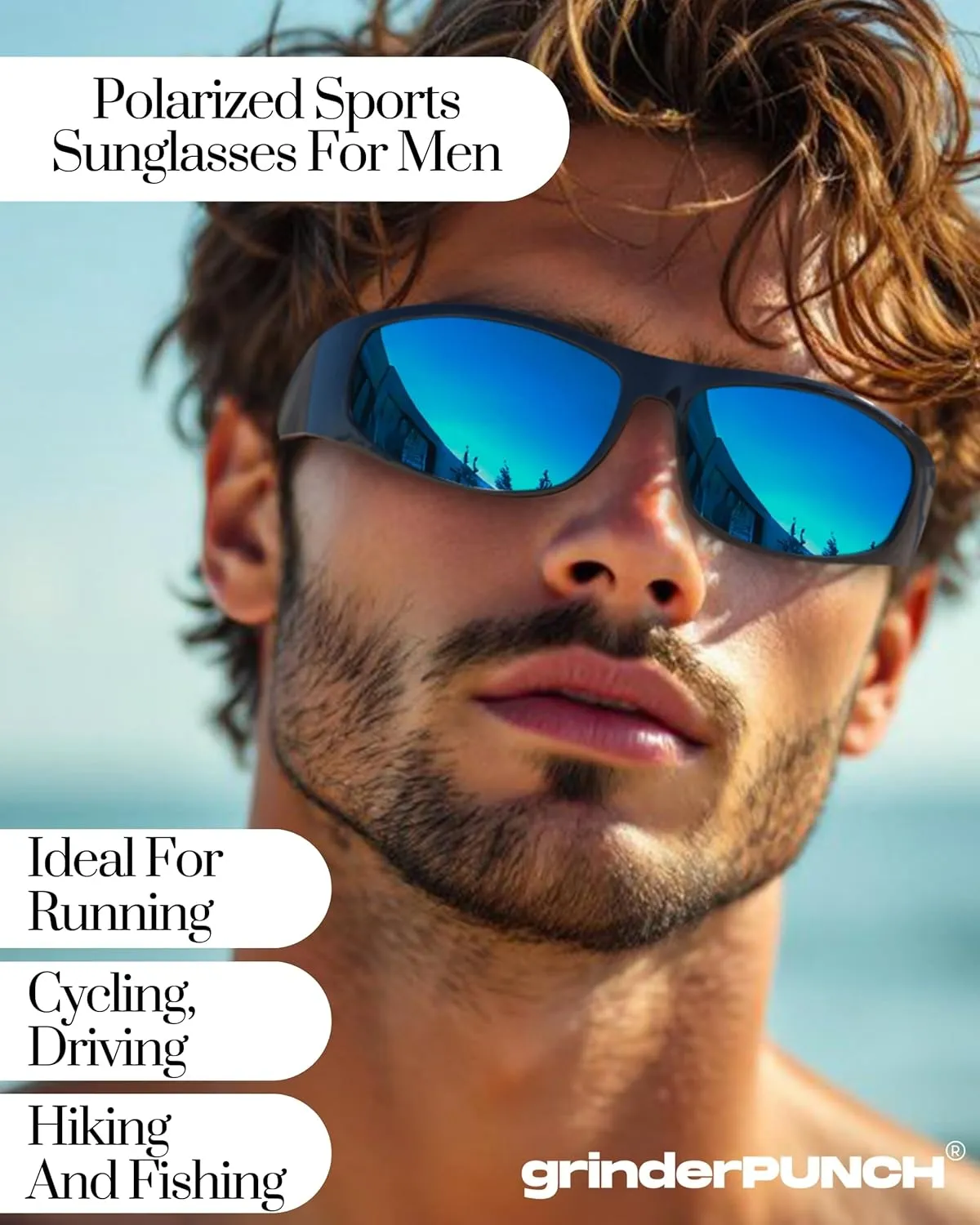 grinderPUNCH Polarized Wrap Around Sunglasses for Men and Women ?C Lightweight Sports Wraparound Sunglasses UV Protection