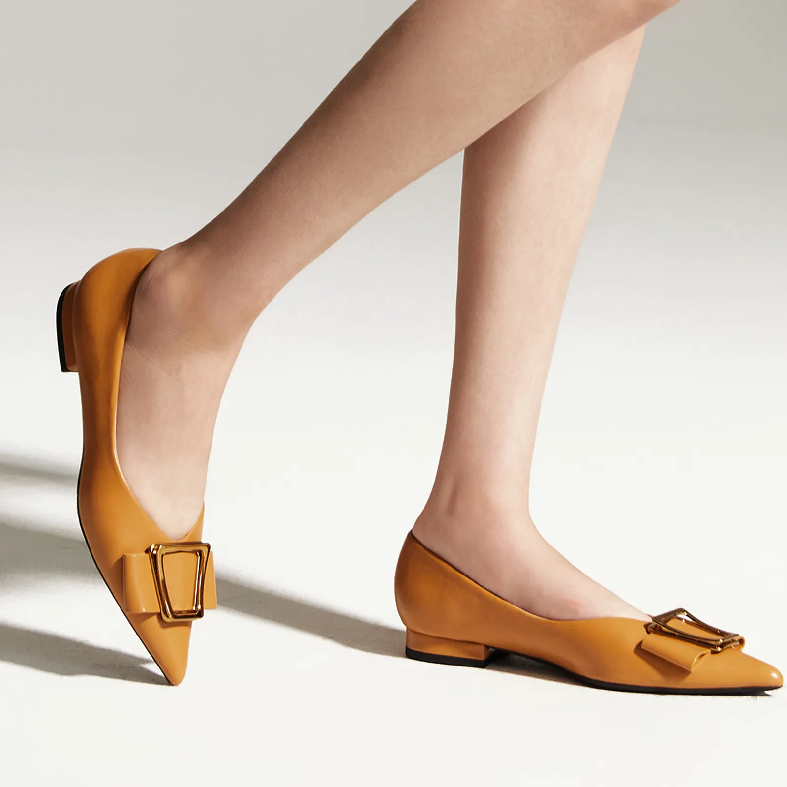 Hot Geometric Buckle Pointed Toe Flats Camel