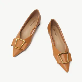 Hot Geometric Buckle Pointed Toe Flats Camel