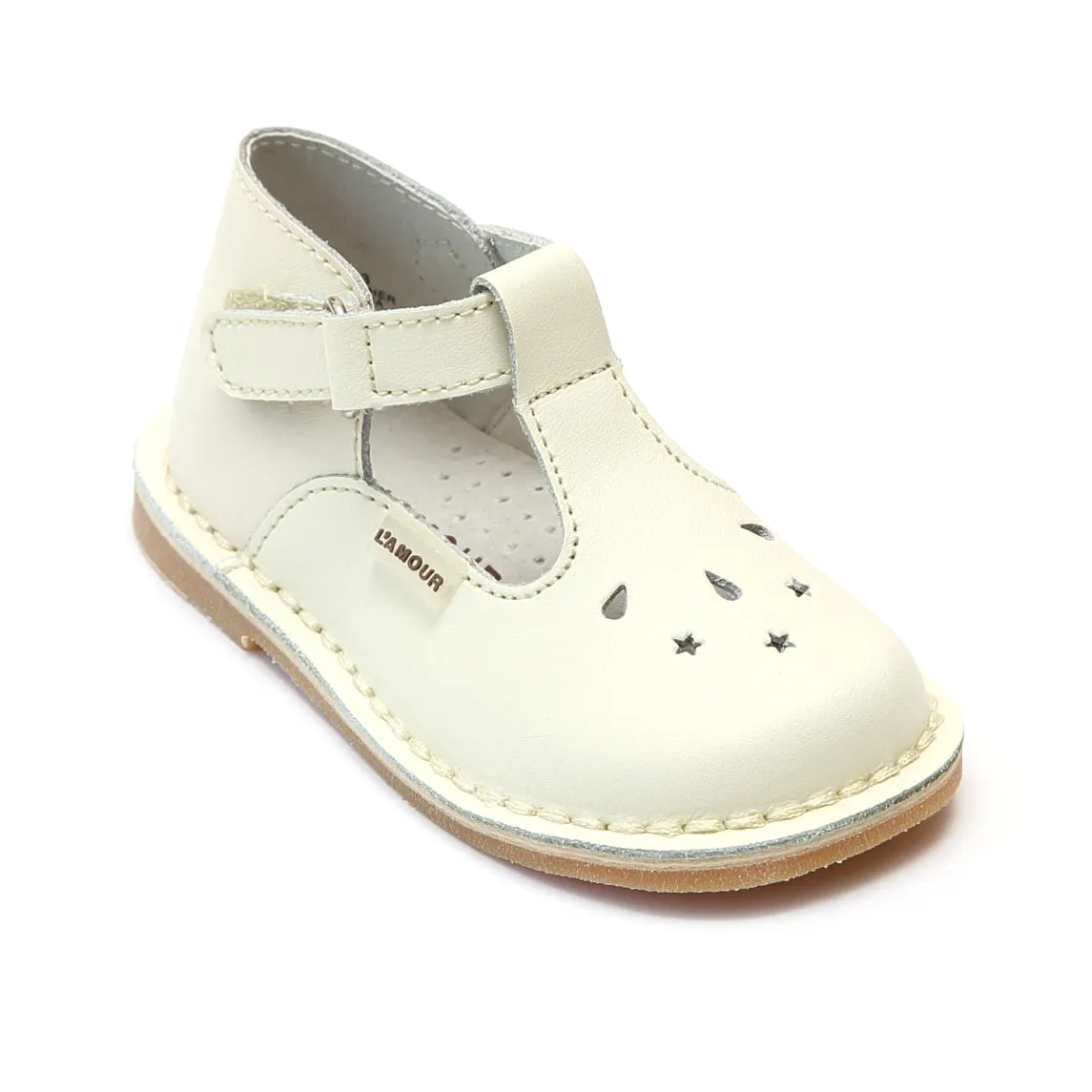 L'Amour Girls Perforated Star T-Strap Mary Jane