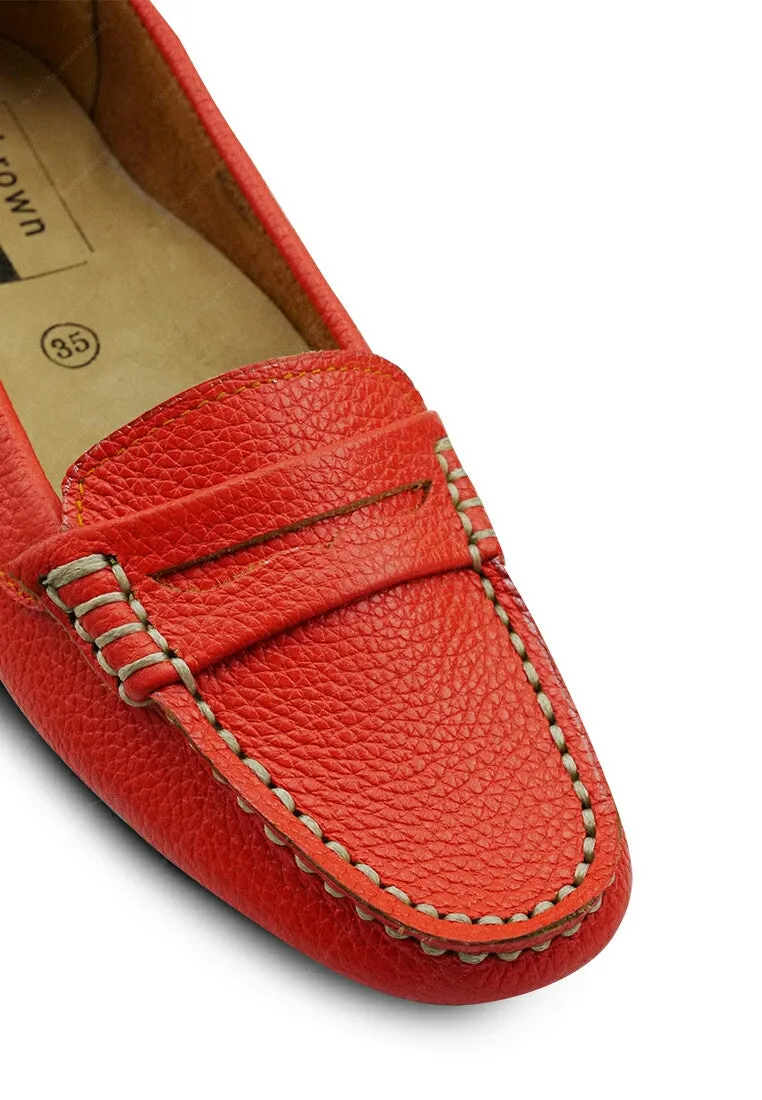 Leather Moccasin Wrinkle Soft Coral Orange