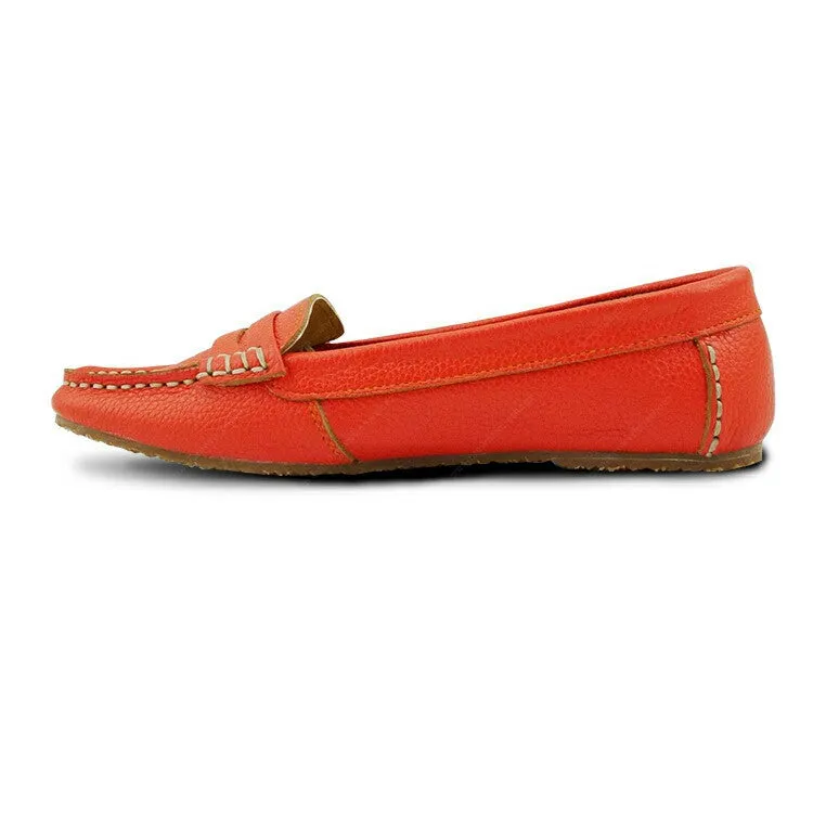 Leather Moccasin Wrinkle Soft Coral Orange