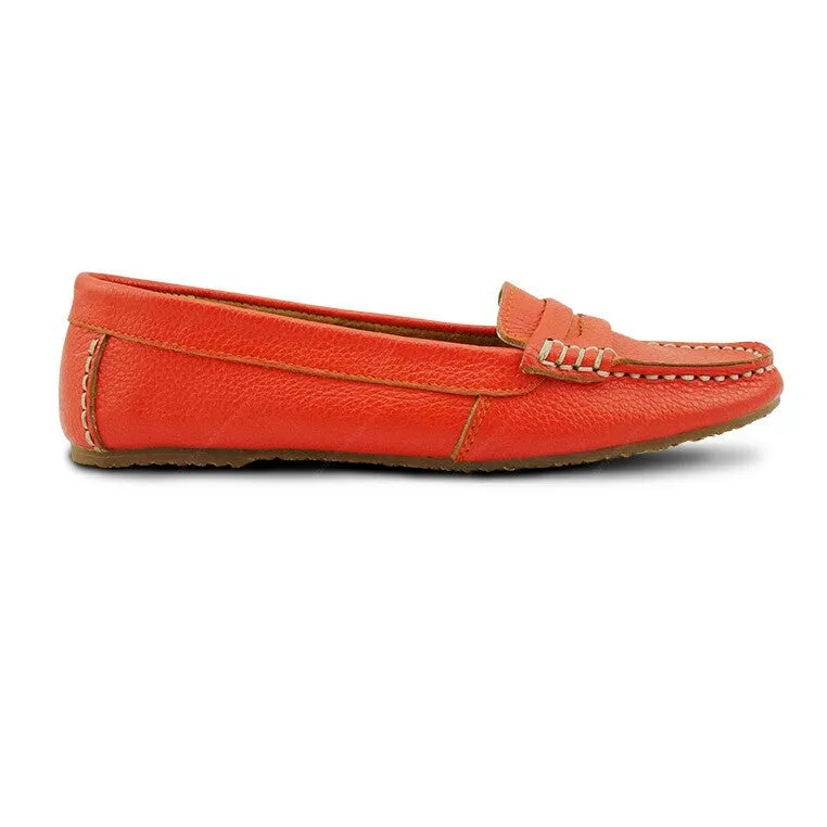 Leather Moccasin Wrinkle Soft Coral Orange