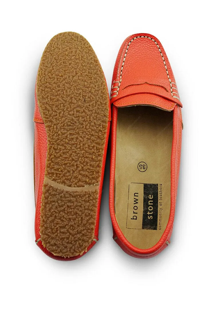 Leather Moccasin Wrinkle Soft Coral Orange