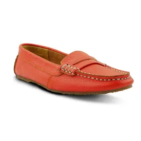 Leather Moccasin Wrinkle Soft Coral Orange