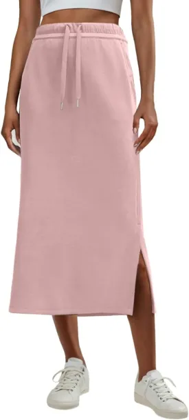 Lepunuo Casual Maxi Skirts for Womens High Waist Trendy Drawstring Side Slit Skirts with Pockets