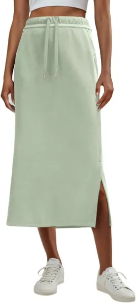 Lepunuo Casual Maxi Skirts for Womens High Waist Trendy Drawstring Side Slit Skirts with Pockets
