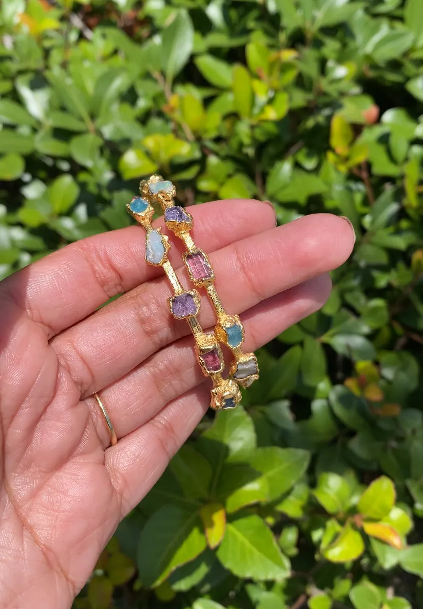(MADE TO ORDER) Raw Stone Opal Mermaid Hoop Earrings / Large