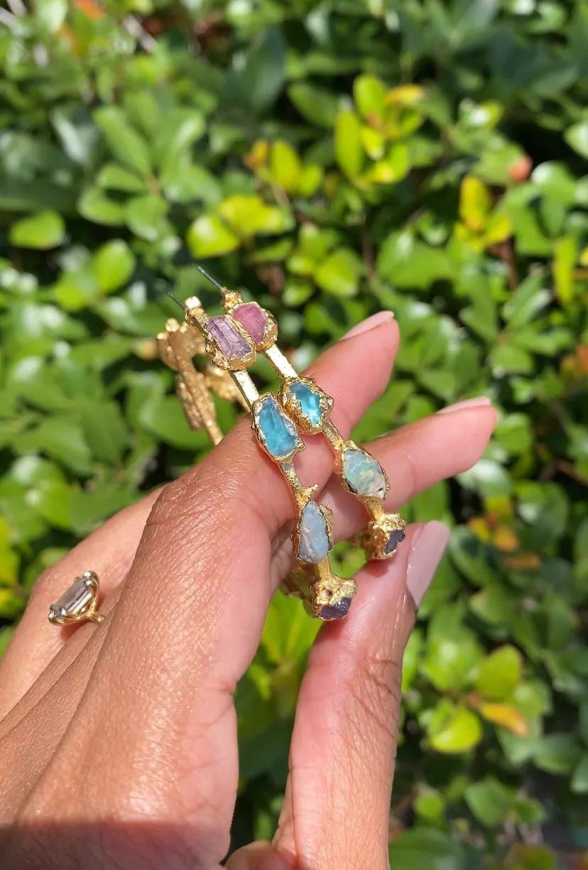 (MADE TO ORDER) Raw Stone Opal Mermaid Hoop Earrings / Large