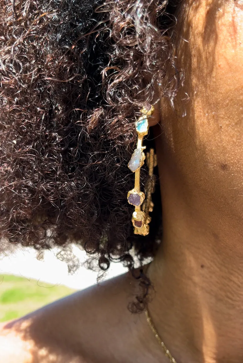 (MADE TO ORDER) Raw Stone Opal Mermaid Hoop Earrings / Large