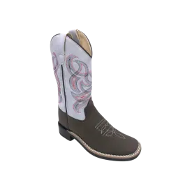 Old West Kid's Western Broad Square Toe Brown Sky Blue Boots