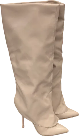 Public Desire Nude All Yours Pointed Toe Stiletto Fold Over Knee High Boots UK 3 EU 36 👠