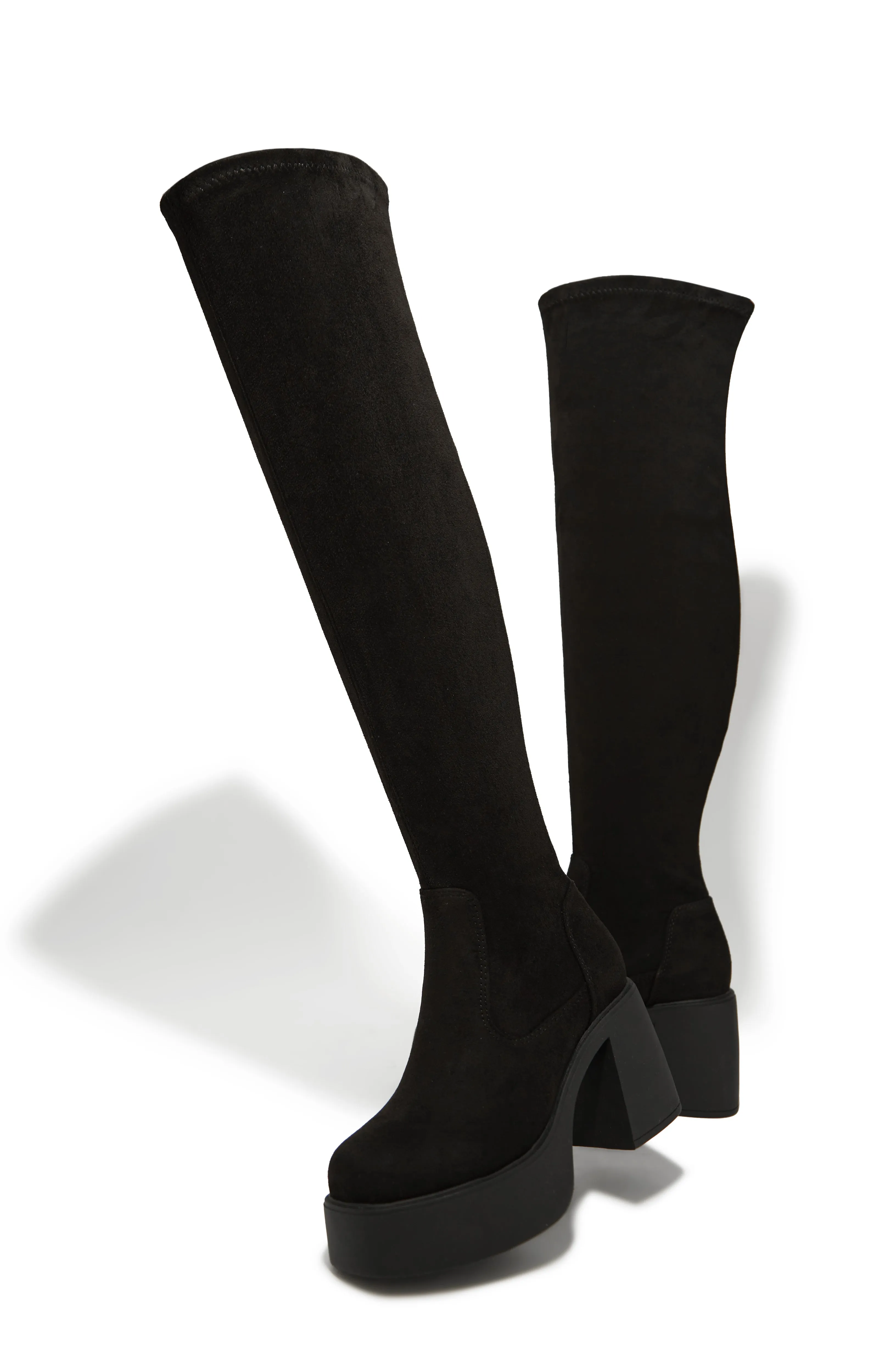 Reezy Over The Knee Platform Block Heel Boots - Black