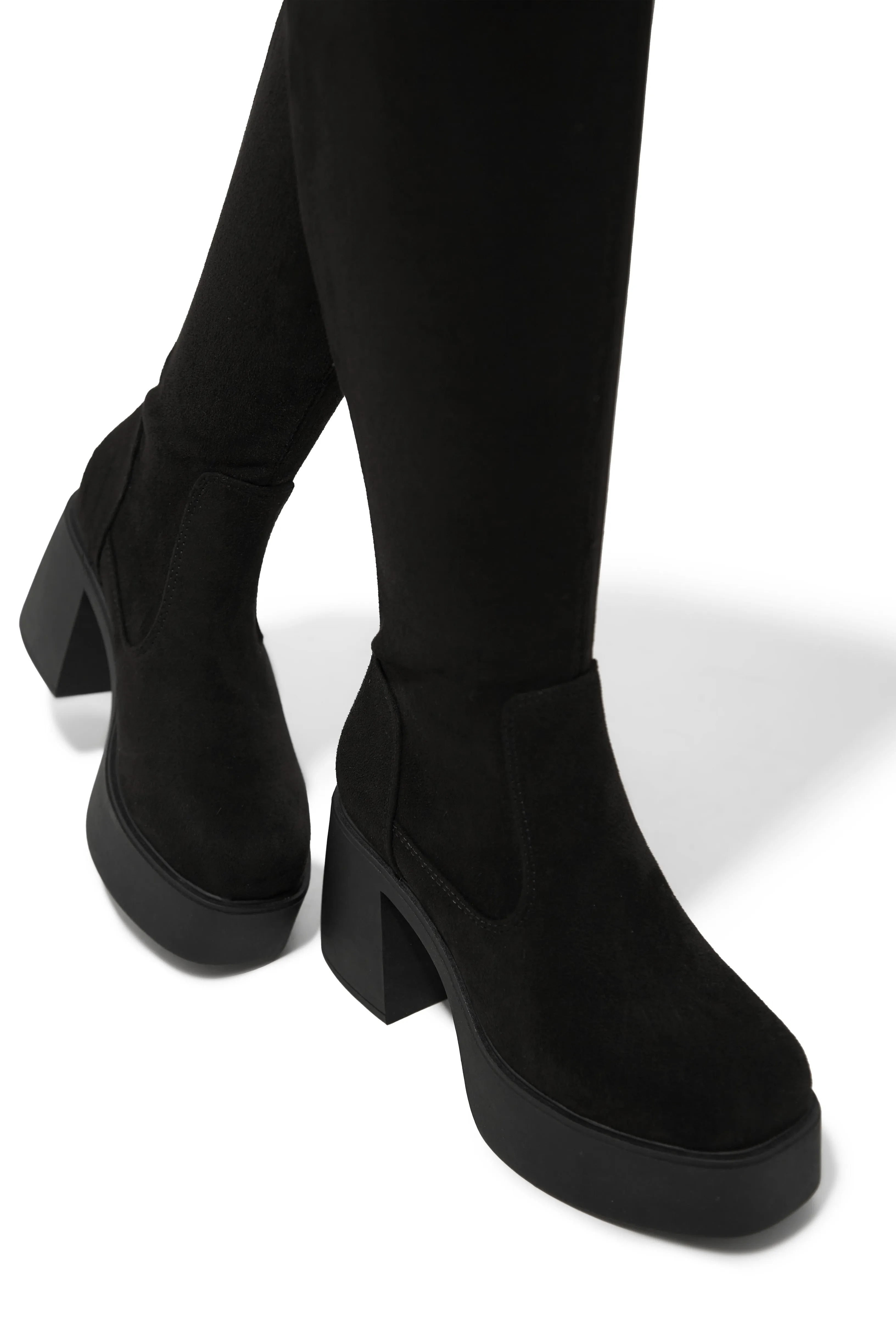 Reezy Over The Knee Platform Block Heel Boots - Black