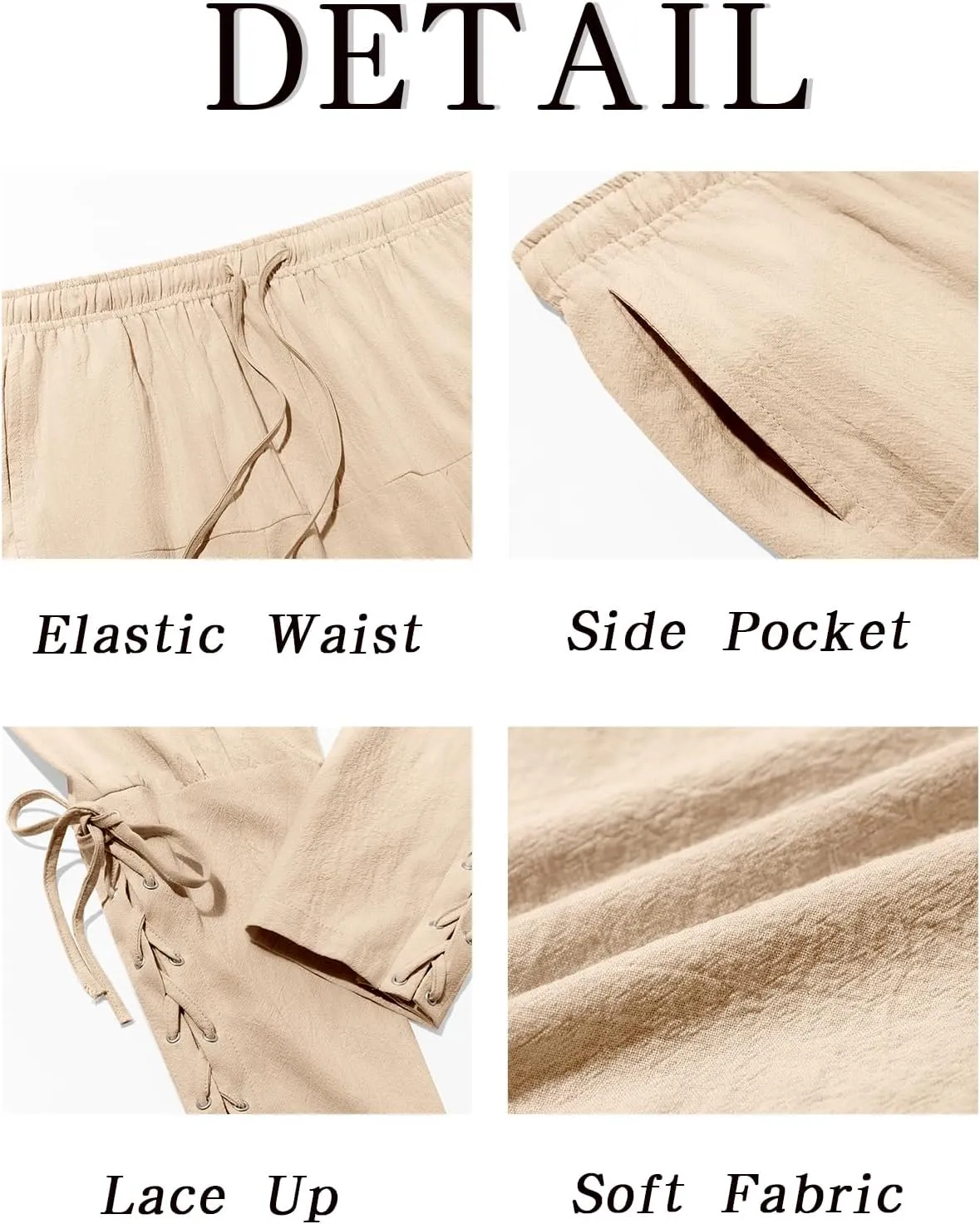 Runcati Mens Medieval Ankle Banded Pants Renaissance Viking Pirate Navigator Costume Pants Lace Up Cotton Halloween Trousers