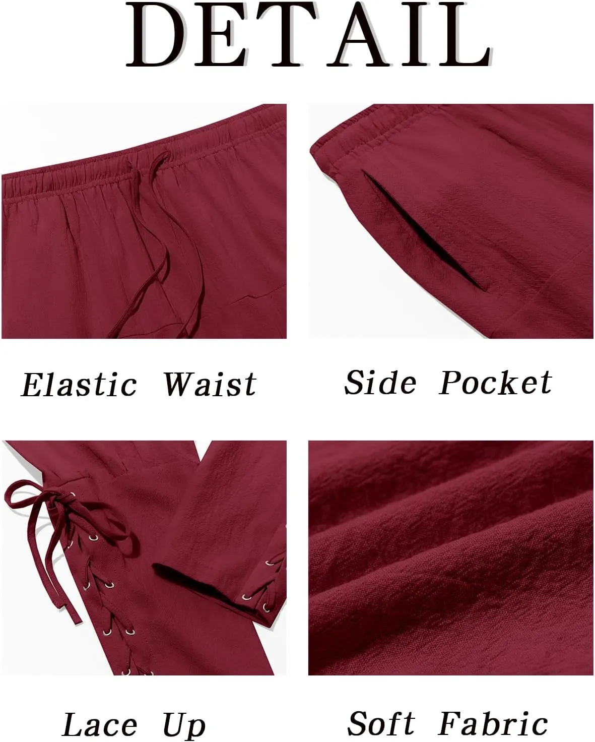 Runcati Mens Medieval Ankle Banded Pants Renaissance Viking Pirate Navigator Costume Pants Lace Up Cotton Halloween Trousers