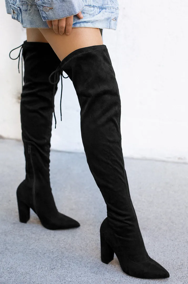Set The Bar Over The Knee Block High Heel Boots - Black