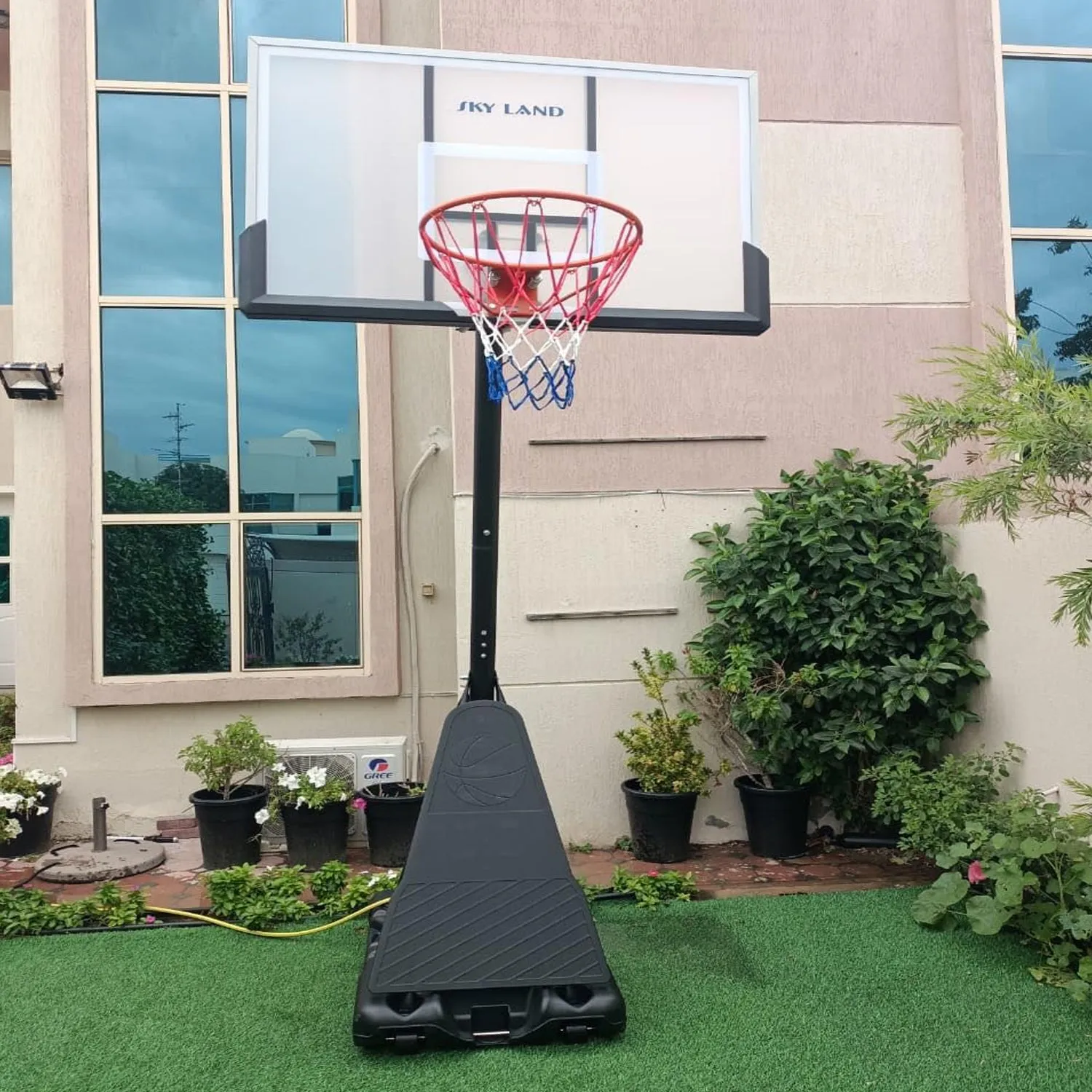 SKY LAND Basketball Hoop, Basketball Goal on Wheels Pro Size, Adjustable Height 8-10 FT, 50" Shatterproof Acrylic Backboard For Adults & Kids, Outdoor/Indoor Basketball Hoop Stand EM-1874