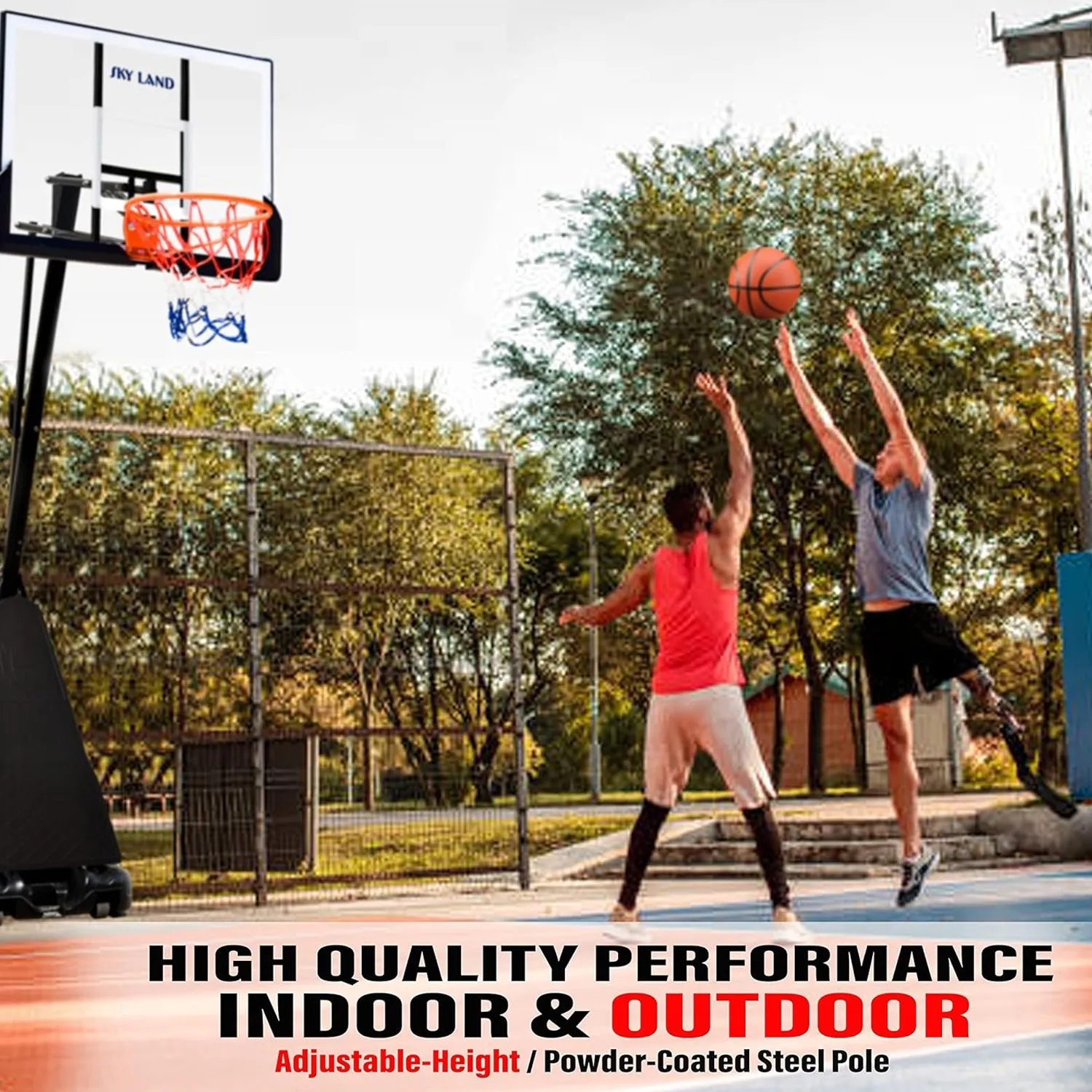 SKY LAND Basketball Hoop, Basketball Goal on Wheels Pro Size, Adjustable Height 8-10 FT, 50" Shatterproof Acrylic Backboard For Adults & Kids, Outdoor/Indoor Basketball Hoop Stand EM-1874
