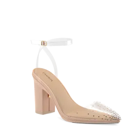 The D'Orsay - Sand Transparent Rhinestone   Block Heel Kit 4 Sand