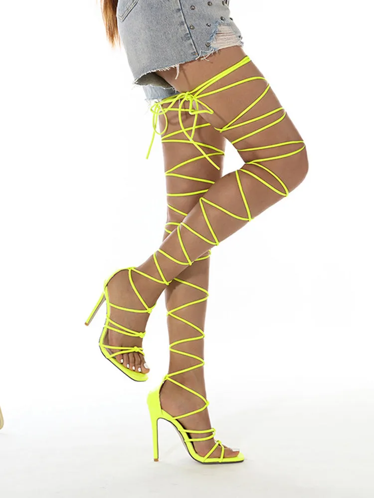 Toleet Lace-up Over Knee Knot Stiletto Heels