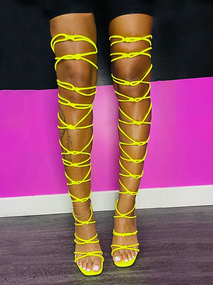 Toleet Lace-up Over Knee Knot Stiletto Heels