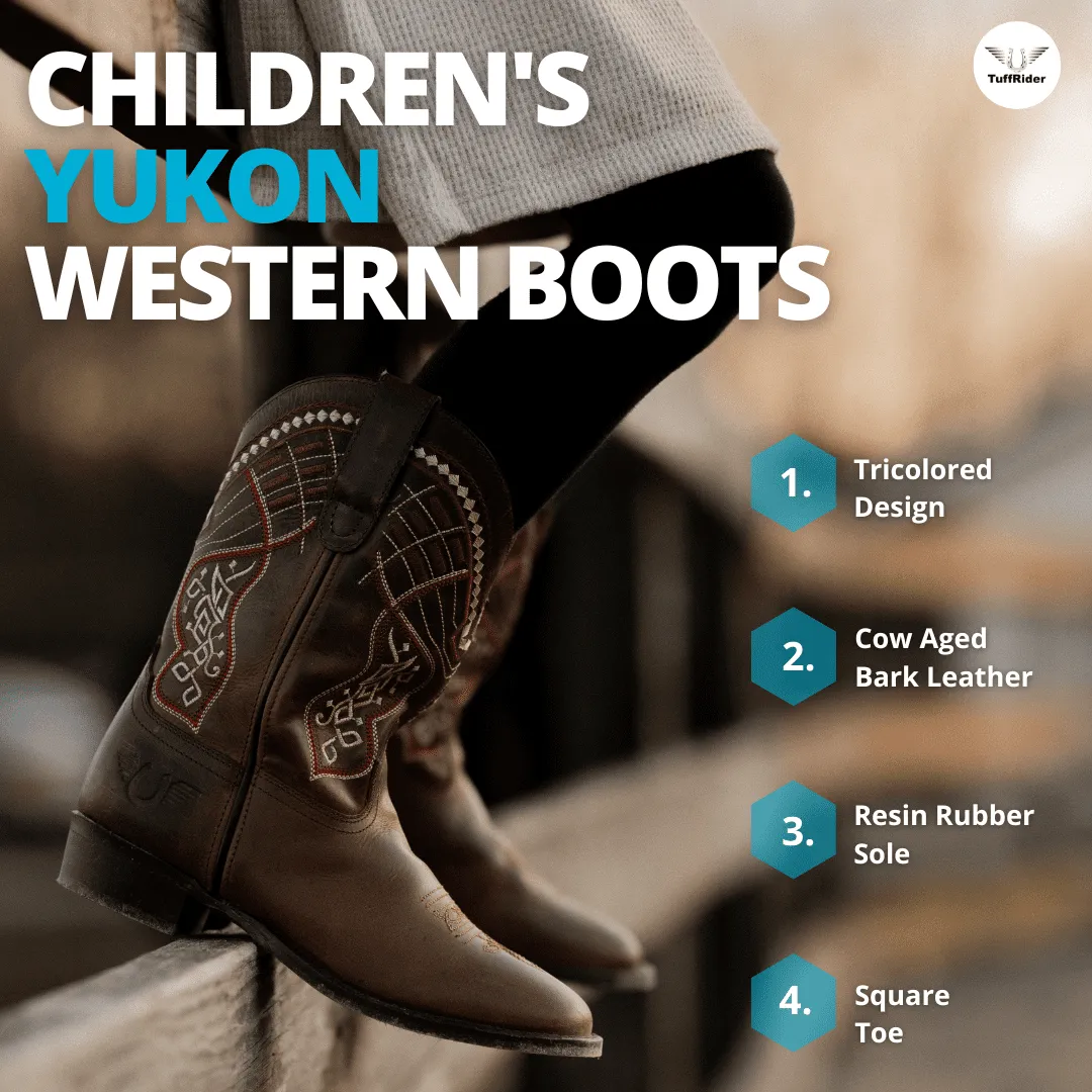 TuffRider Youth Yukon Tricolor Leather Embroidered Square Toe Western Boots
